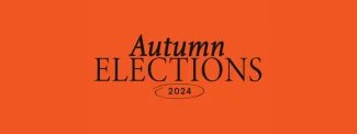 Autumn Elections 2024 logo black text on orange background